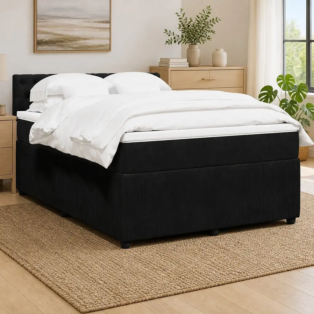 Box Spring Bed with Pocket Mattress and LED Lights