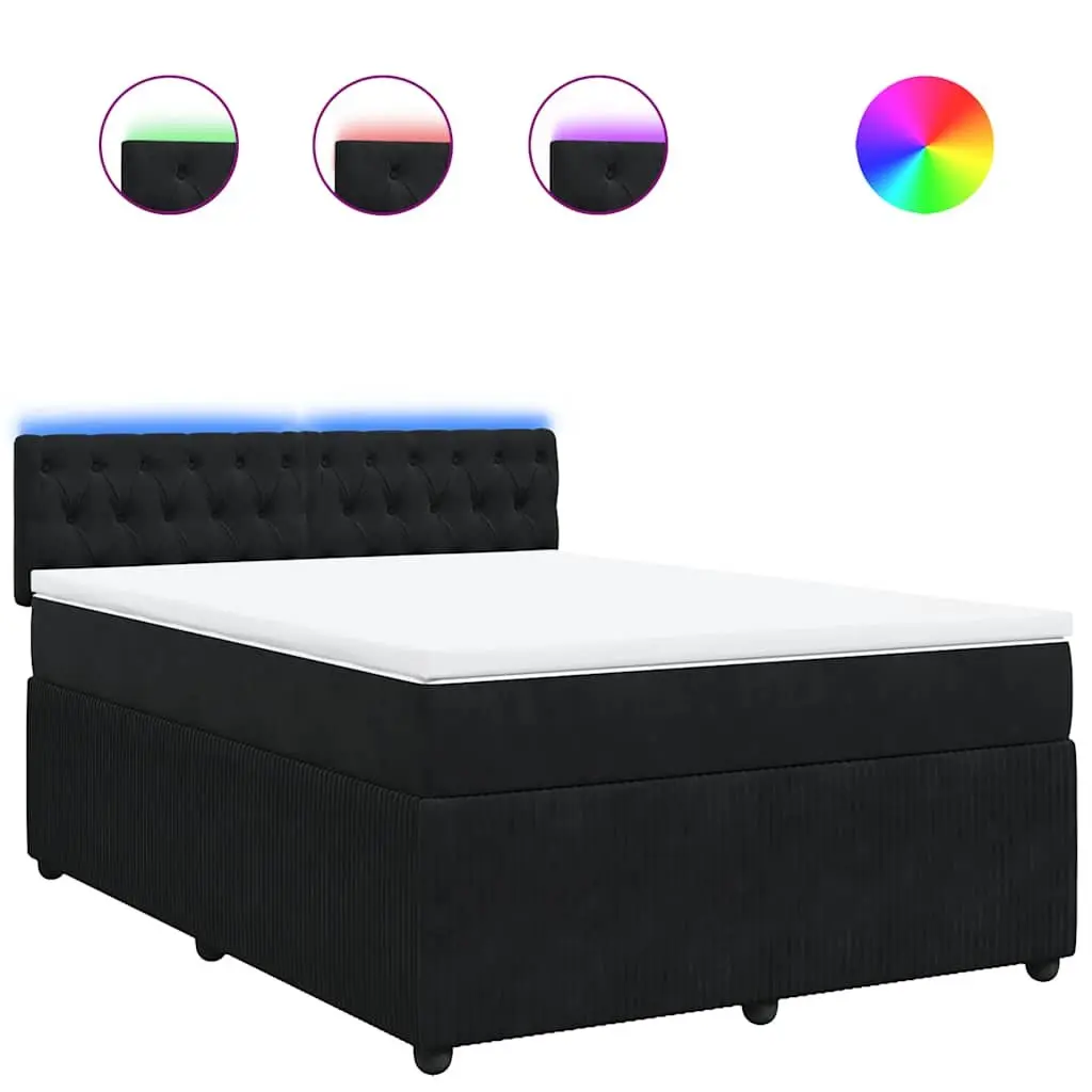 Box Spring Bed with Pocket Mattress and LED Lights