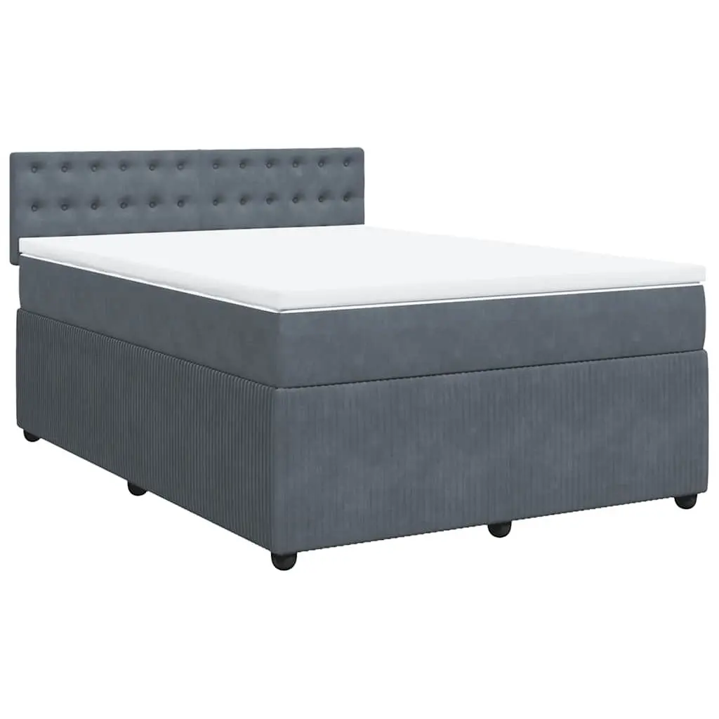 Grey Velvet Box Spring Bed with Pocket Mattress