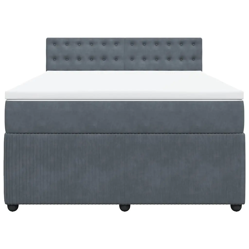 Grey Velvet Box Spring Bed with Pocket Mattress