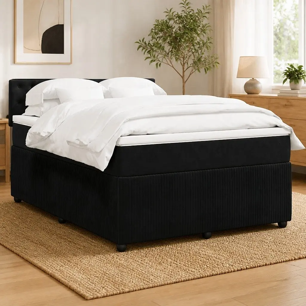 Box Spring Bed Velvet Double Grey with Pocket Spring Mattress and LED Lights