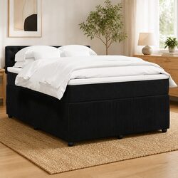 Velvet Upholstered Box Spring Bed with LED Lighting