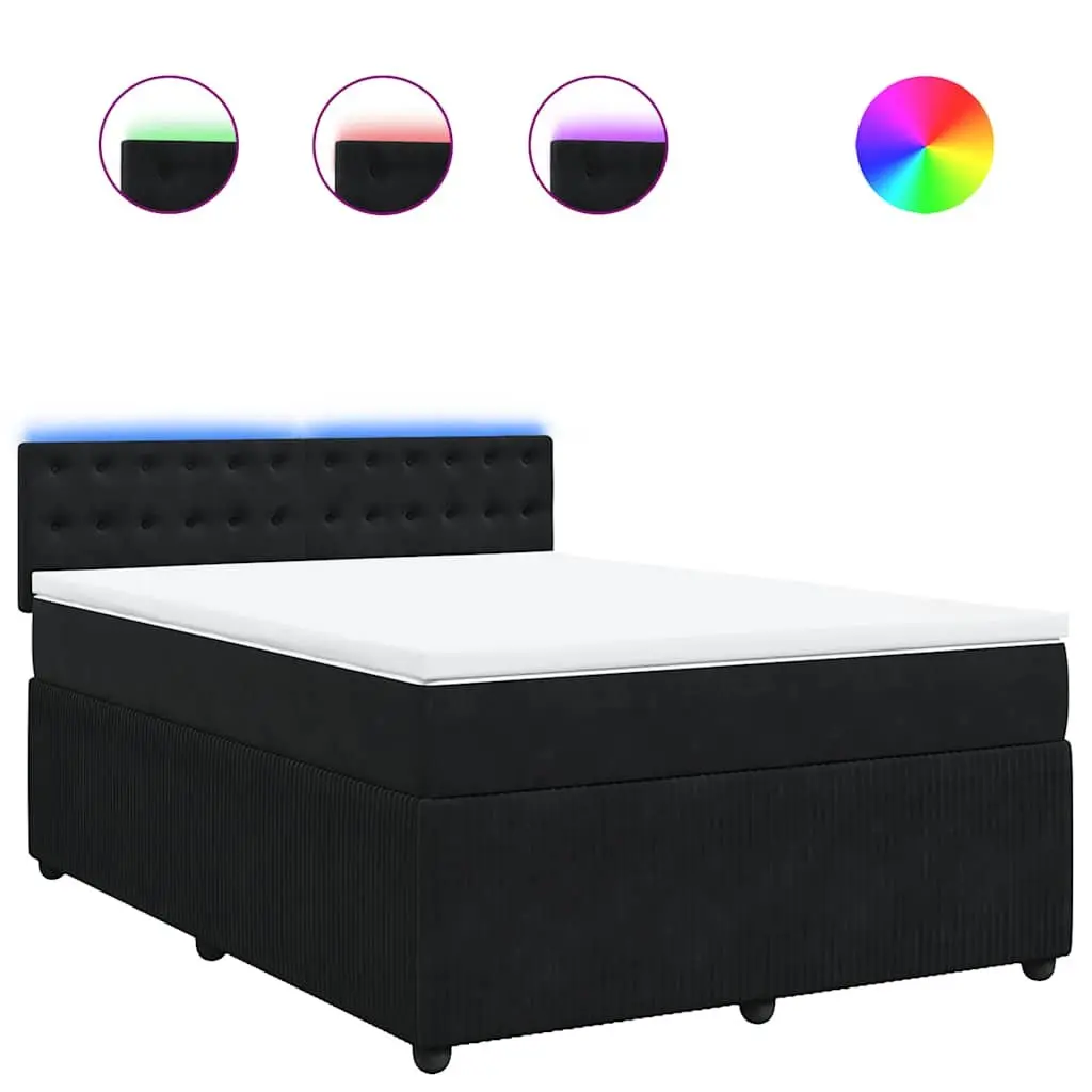 Box Spring Bed Velvet Double Grey with Pocket Spring Mattress and LED Lights