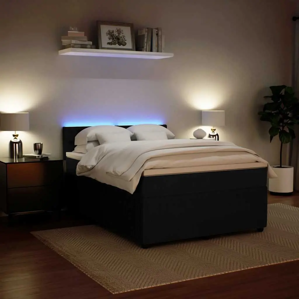 Box Spring Bed Velvet Double Grey with Pocket Spring Mattress and LED Lights