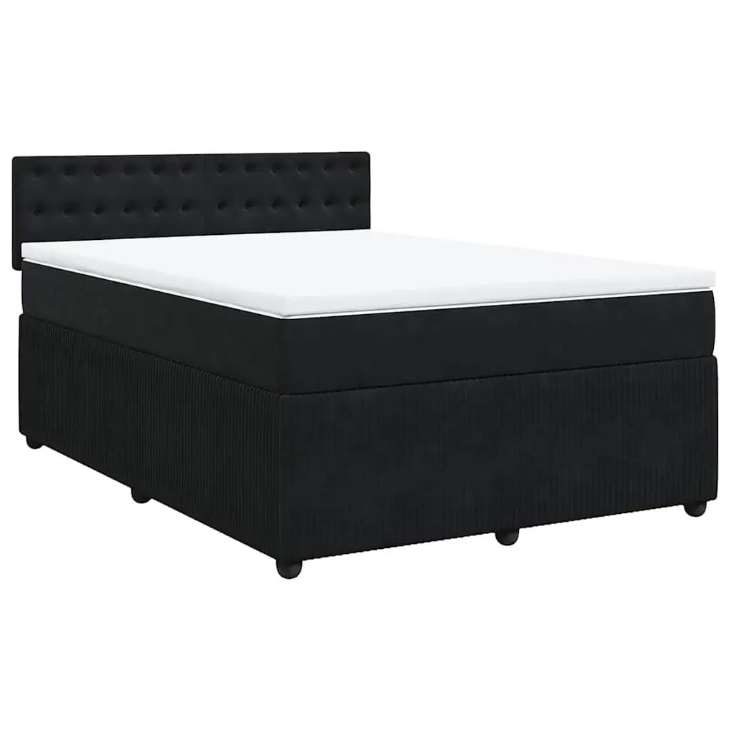 Box Spring Bed Velvet Double Grey with Pocket Spring Mattress and LED Lights