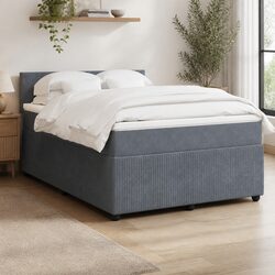 Stylish Grey Velvet Queen Box Spring Bed with Pocket Mattress