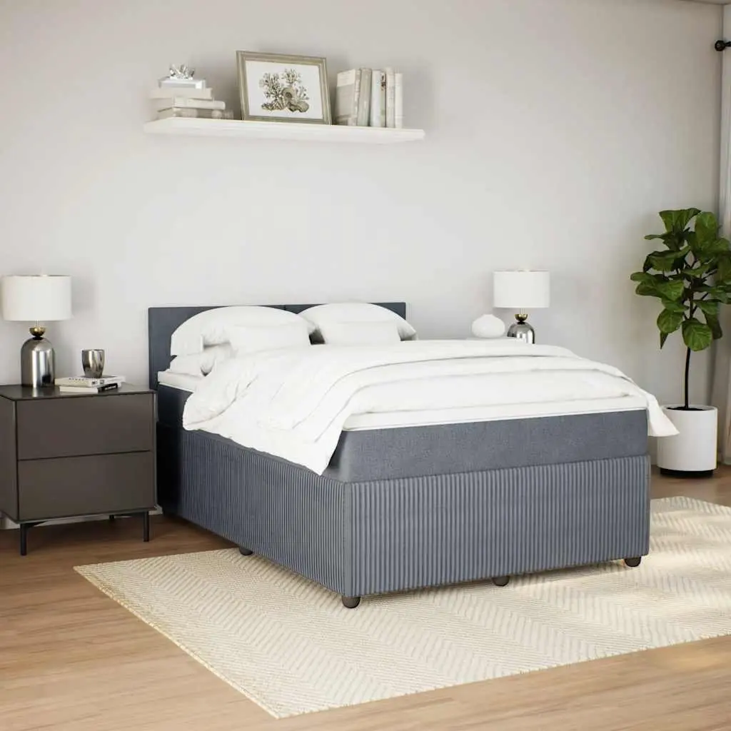 Grey Velvet Queen Box Spring Bed with Pocket Mattress