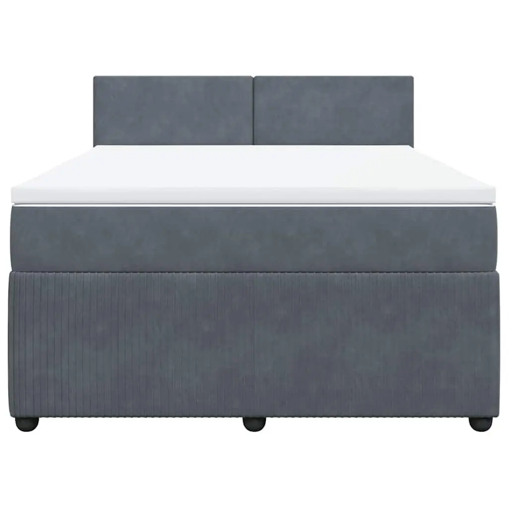 Grey Velvet Queen Box Spring Bed with Pocket Mattress