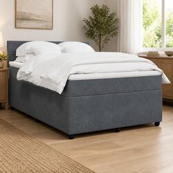 Queen Velvet Box Spring Bed with Pocket Spring Mattress and LED Lights