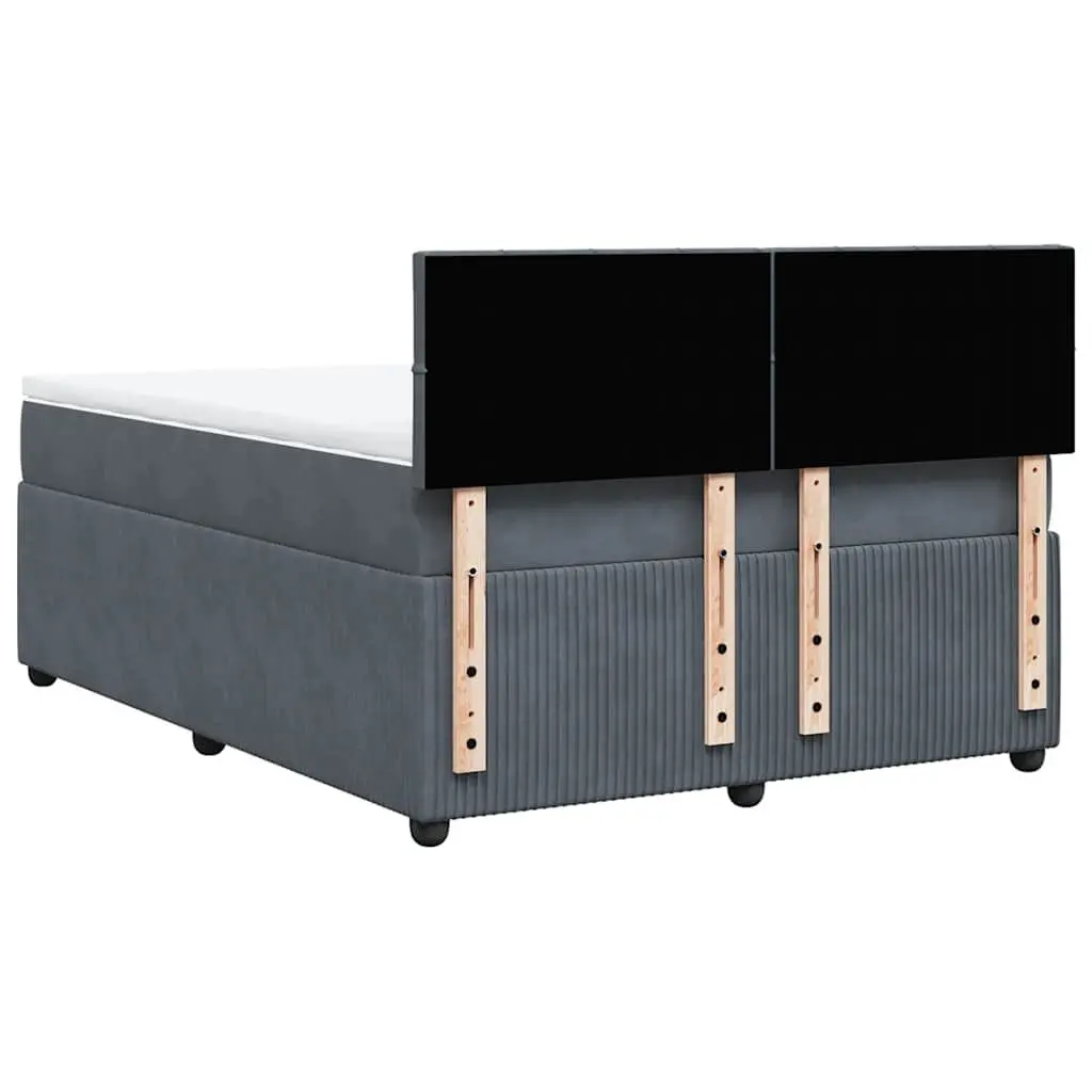 Queen Box Spring Bed Velvet Grey with Pocket Spring Mattress and Adjustable LED Lights