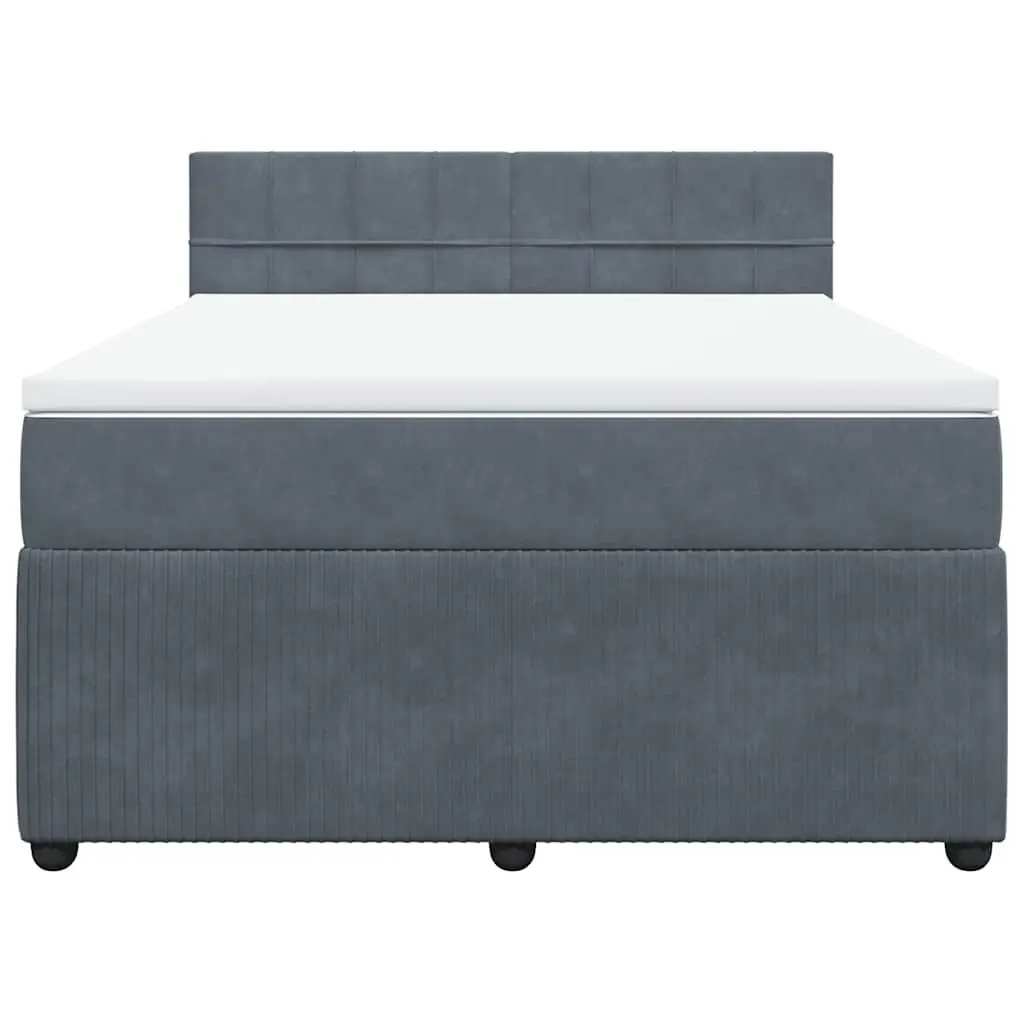 Queen Box Spring Bed Velvet Grey with Pocket Spring Mattress and Adjustable LED Lights