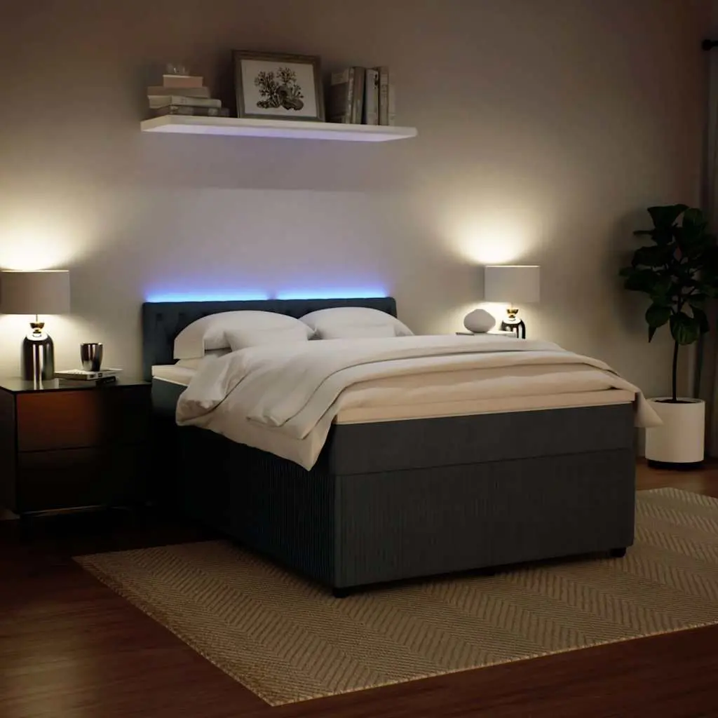 Box Spring Bed Velvet Queen Grey with Pocket Spring Mattress and LED Lights