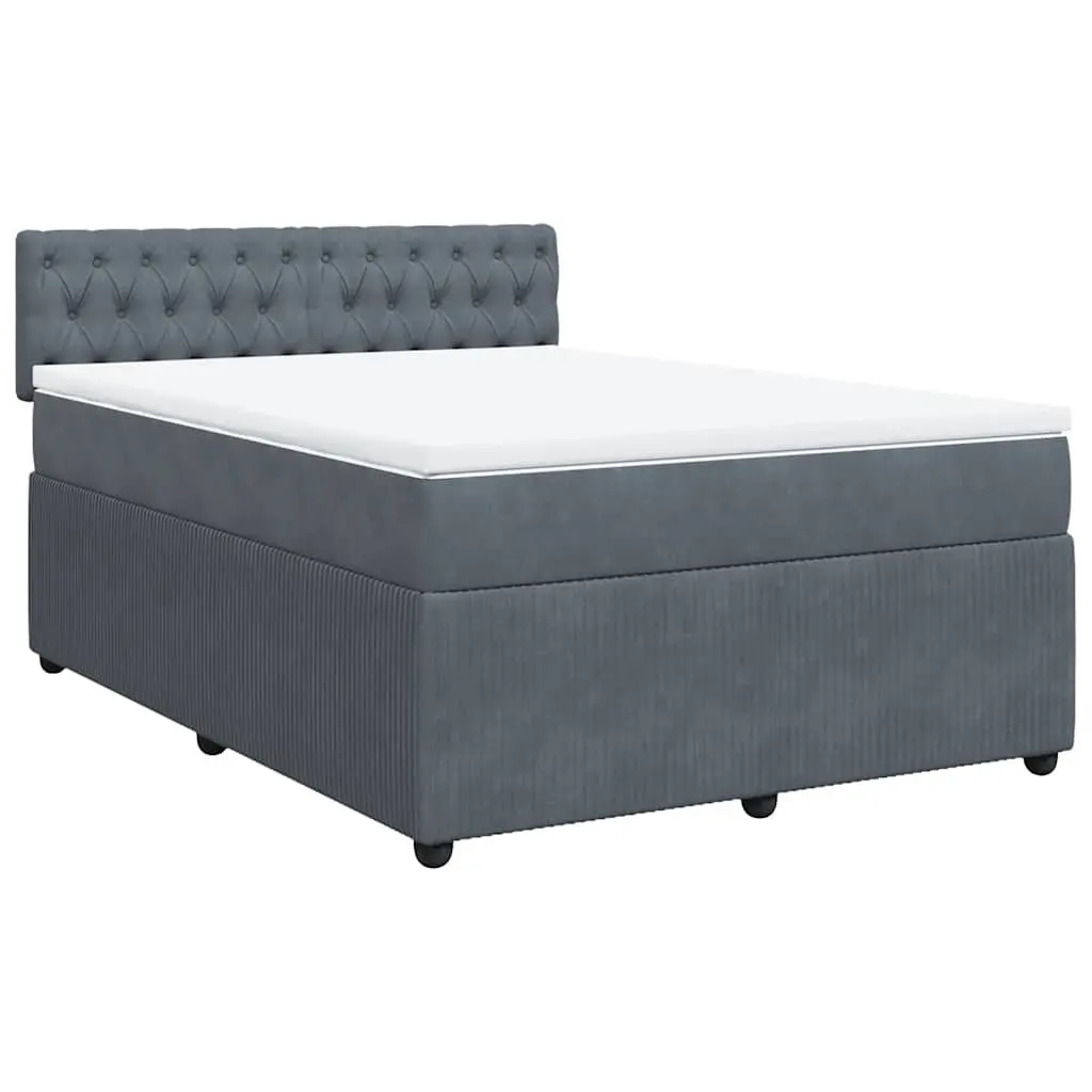 Box Spring Bed Velvet Queen Grey with Pocket Spring Mattress and LED Lights