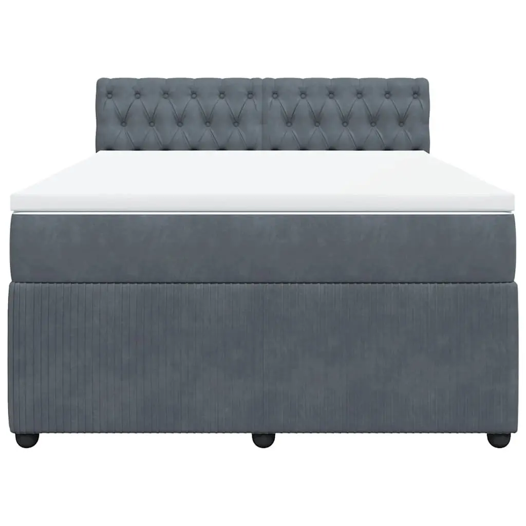 Box Spring Bed Velvet Queen Grey with Pocket Spring Mattress and LED Lights