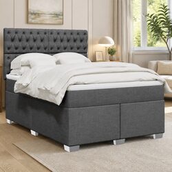 Dark Grey Double Box Spring Bed with Pocket Mattress