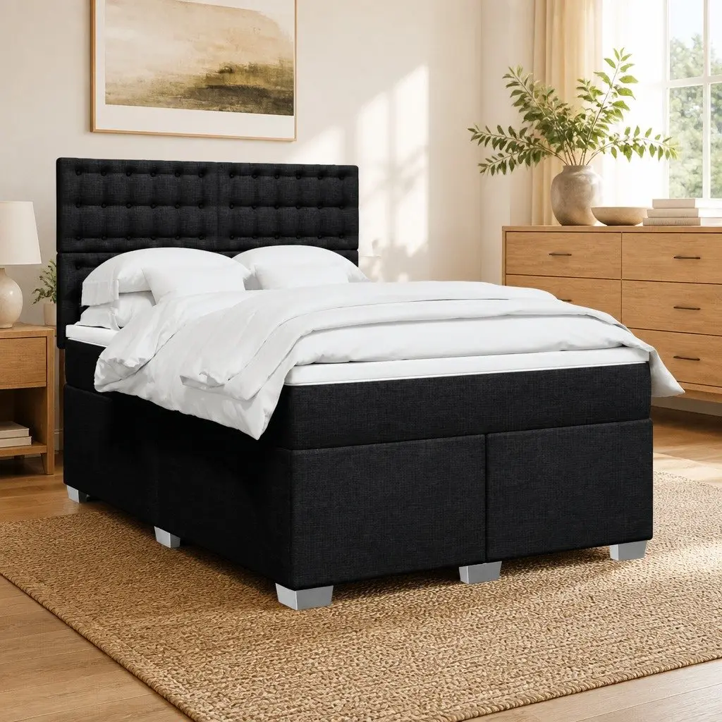 Adjustable Black Fabric Double Box Spring Bed with Pocket Springs
