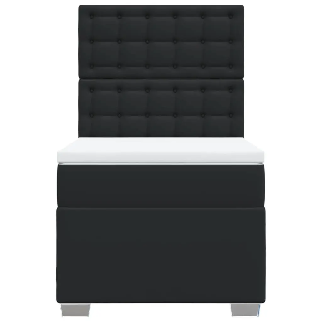 Box Spring Bed with Mattress King Single Black Faux Leather Bedroom Furniture