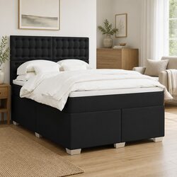 Queen Box Spring Bed with Pocket Mattress Headboard in Black