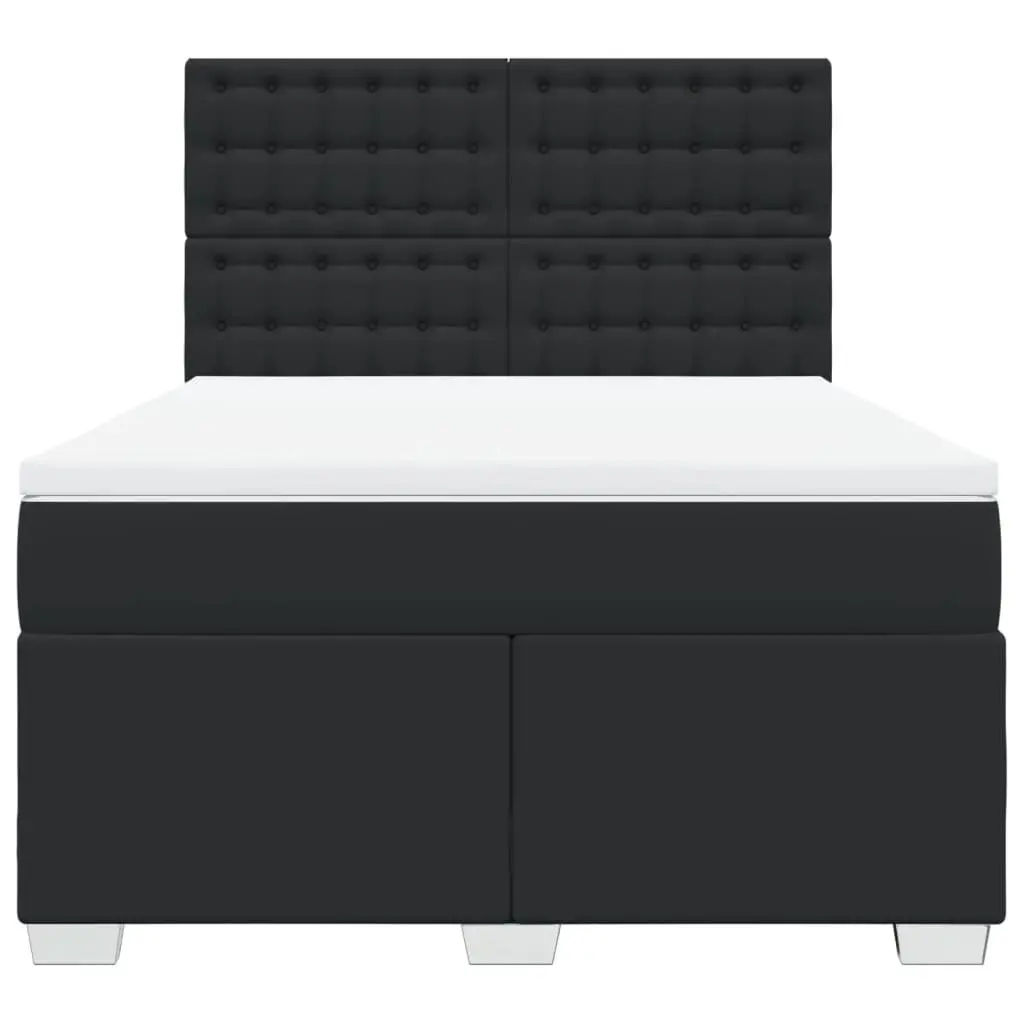 Queen Box Spring Bed with Pocket Mattress Headboard in Black