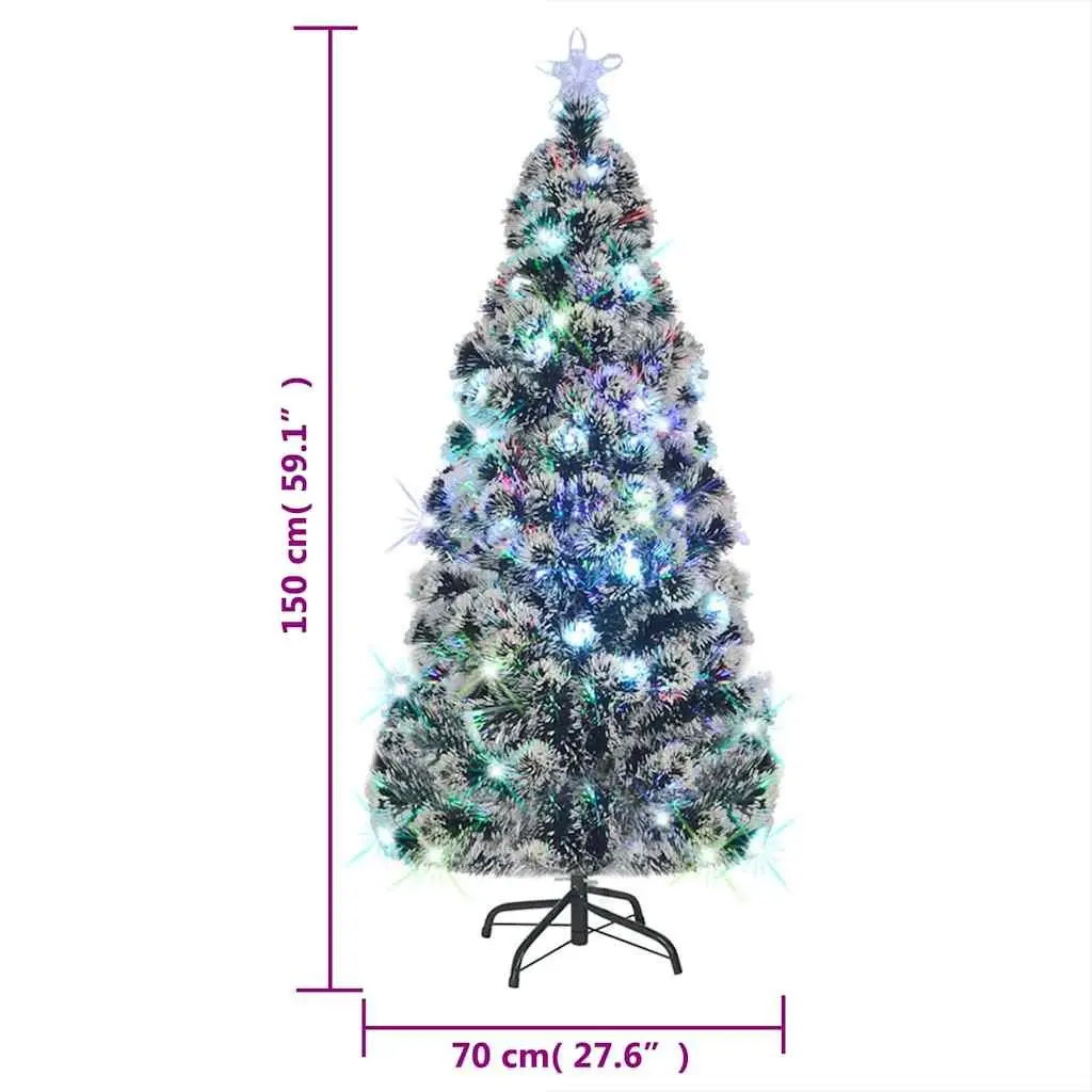 Artificial Christmas Tree PVC 150cm Green White Pre-lit Fibre Optic LED Lights