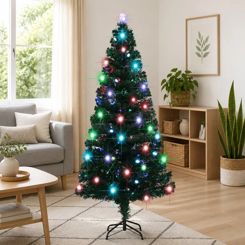 180cm Pre-lit Christmas Tree with Fibre Optic LED