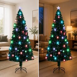 Artificial Pre-lit Christmas Tree 210 cm Green Fibre Optic LED Lighted Holiday