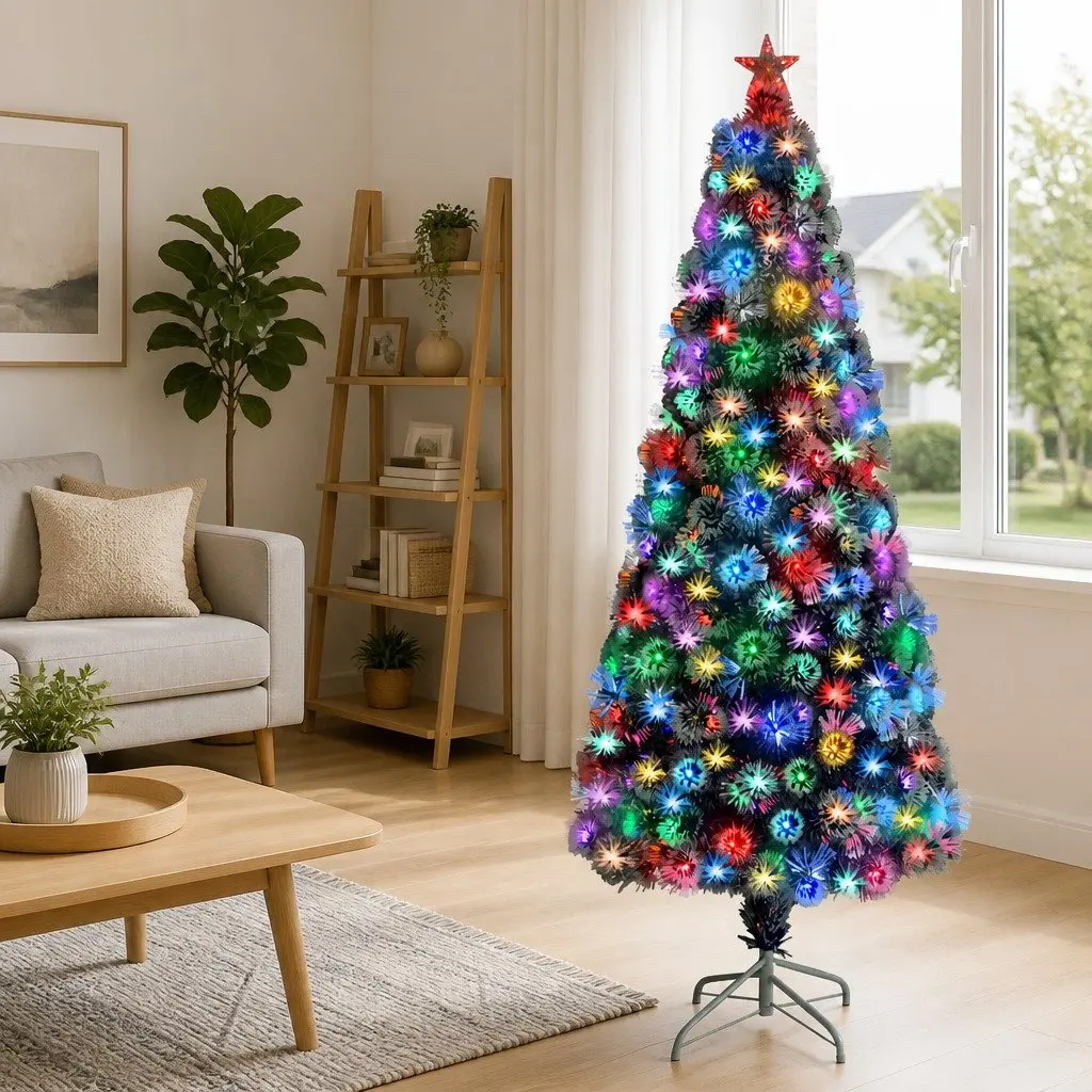 Artificial Pre-lit Christmas Tree White 180cm LED Fibre Optic Holiday Decoration