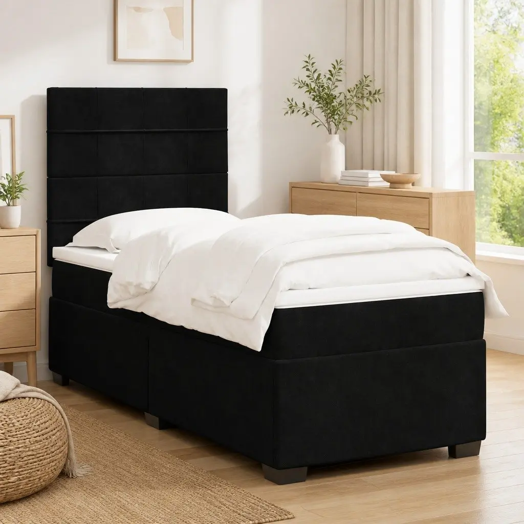 Box Spring Bed Velvet King Single Height-Adjustable Headboard Pocket Spring Mattress