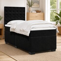 Adjustable Black Velvet Box Spring Bed with Pocket Spring Mattress