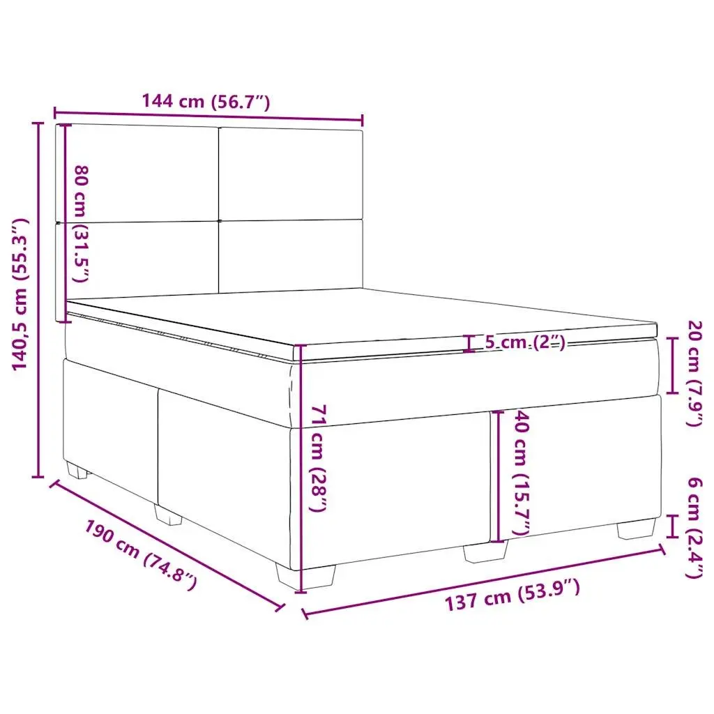 Box Spring Bed with Pocket Spring Mattress & Velvet Headboard