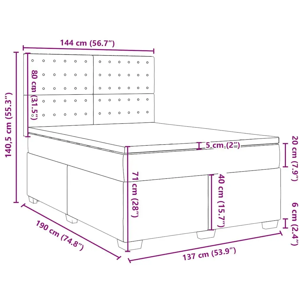 Grey Velvet Double Box Spring Bed with Mattress