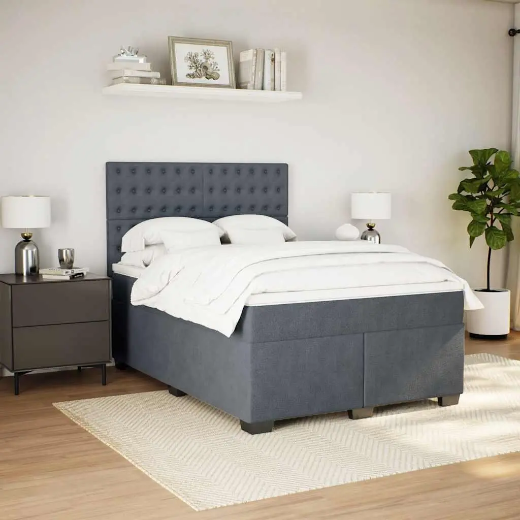 Grey Velvet Double Box Spring Bed with Mattress