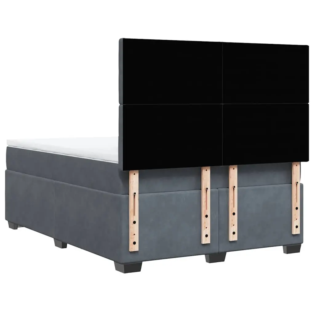 Grey Velvet Double Box Spring Bed with Mattress