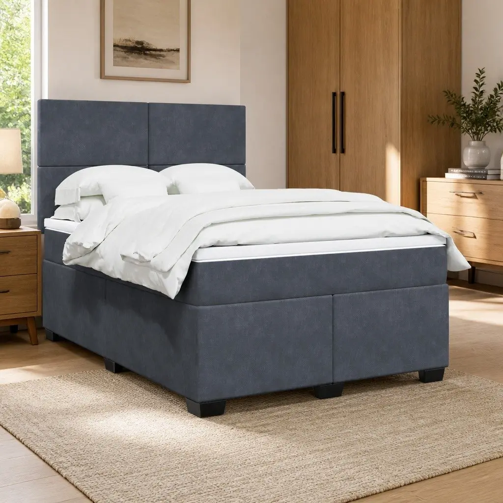 Grey Queen Box Spring Bed with Pocket Spring Mattress