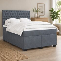 Queen Box Spring Bed with Pocket Spring Mattress Grey Velvet Adjustable