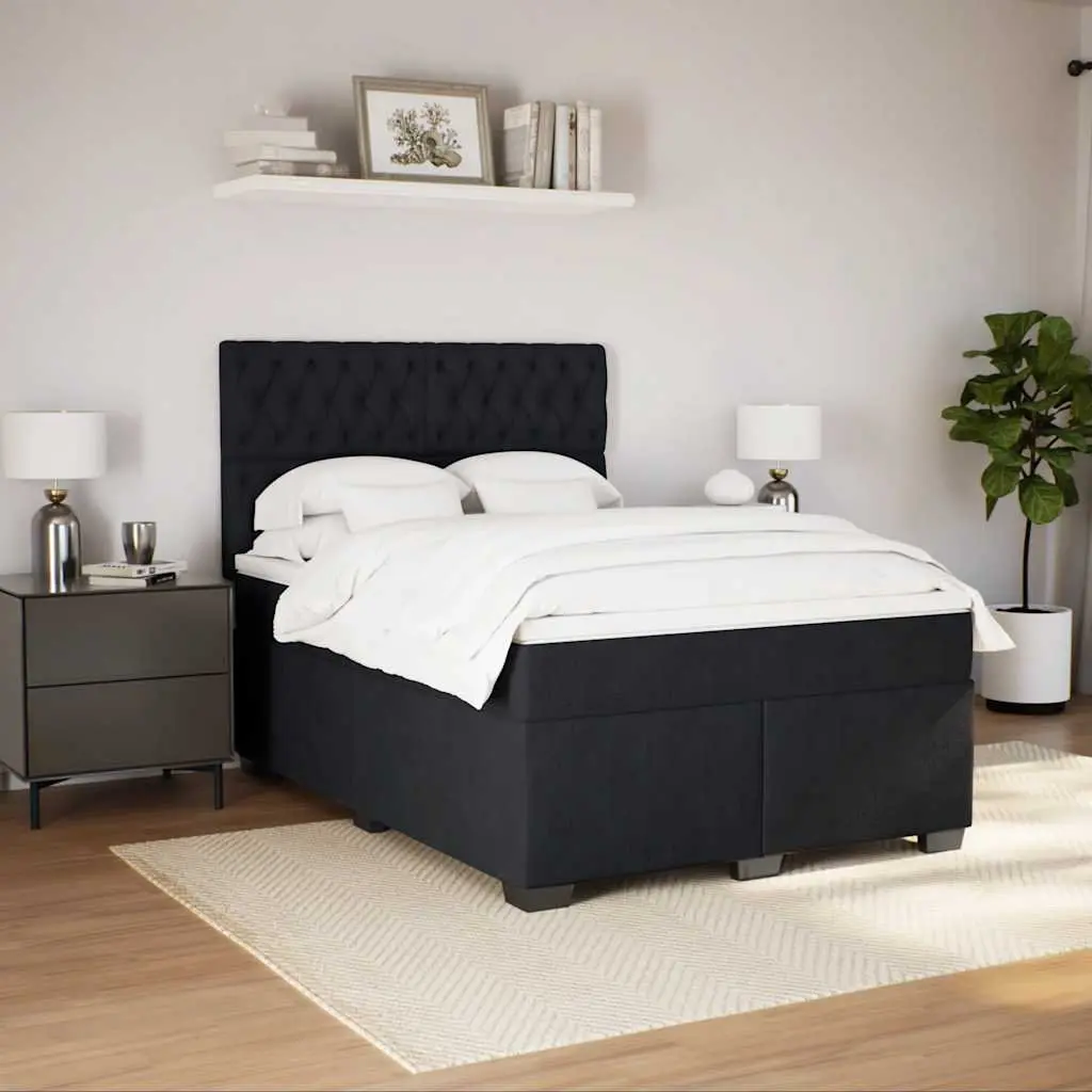Box Spring Bed Velvet Queen Black with Pocket Mattress Adjustable Headboard