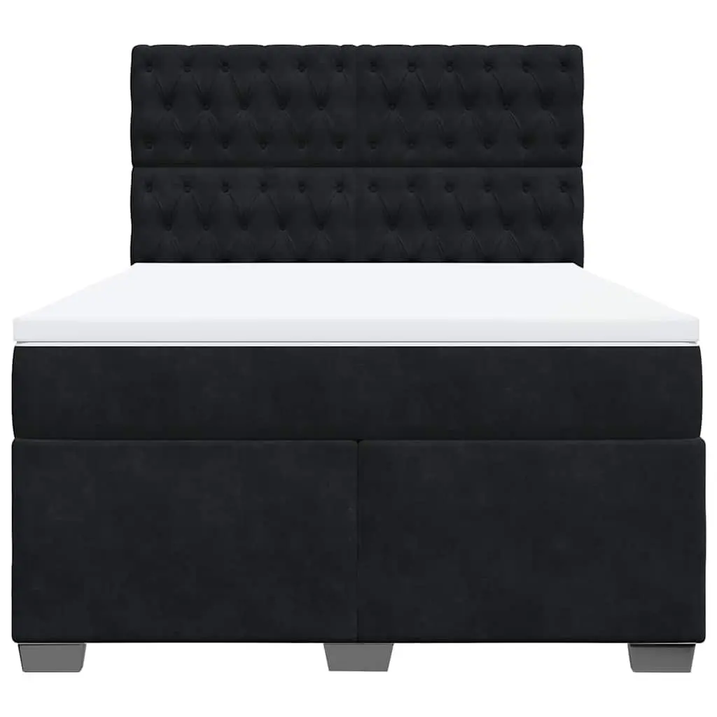 Box Spring Bed Velvet Queen Black with Pocket Mattress Adjustable Headboard