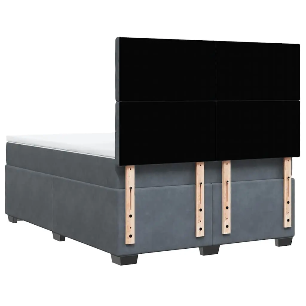 Box Spring Bed Velvet Queen Grey with Pocket Spring Mattress Height-Adjustable Headboard