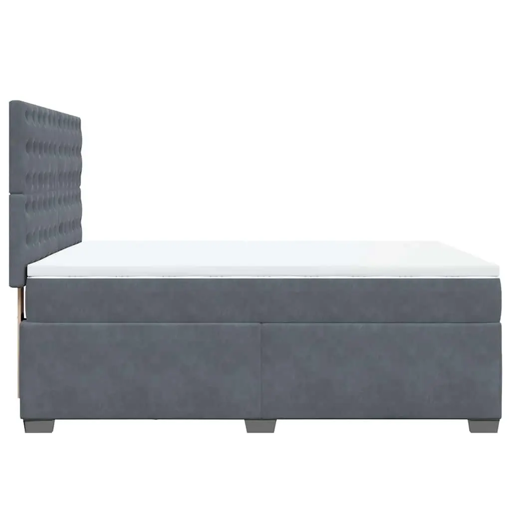 Box Spring Bed Velvet Queen Grey with Pocket Spring Mattress Height-Adjustable Headboard