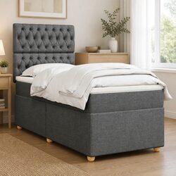 Box Spring Bed with Pocket Sprung Mattress King Single Grey Fabric Adjustable