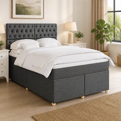 Sturdy Double Box Spring Bed with Grey Pocket Mattress
