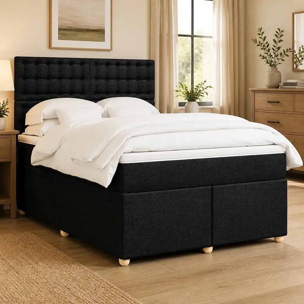 Double Box Spring Bed with Adjustable Headboard