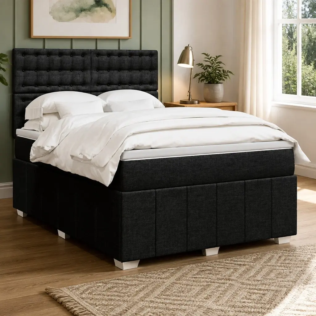 Double Box Spring Bed with Adjustable Headboard