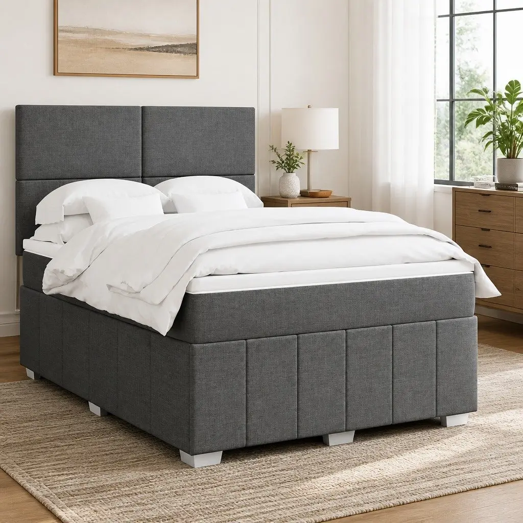 Queen Bed with Pocket Mattress and Adjustable Headboard