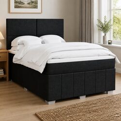 Sturdy Queen Box Spring Bed with Pocket Mattress in Black