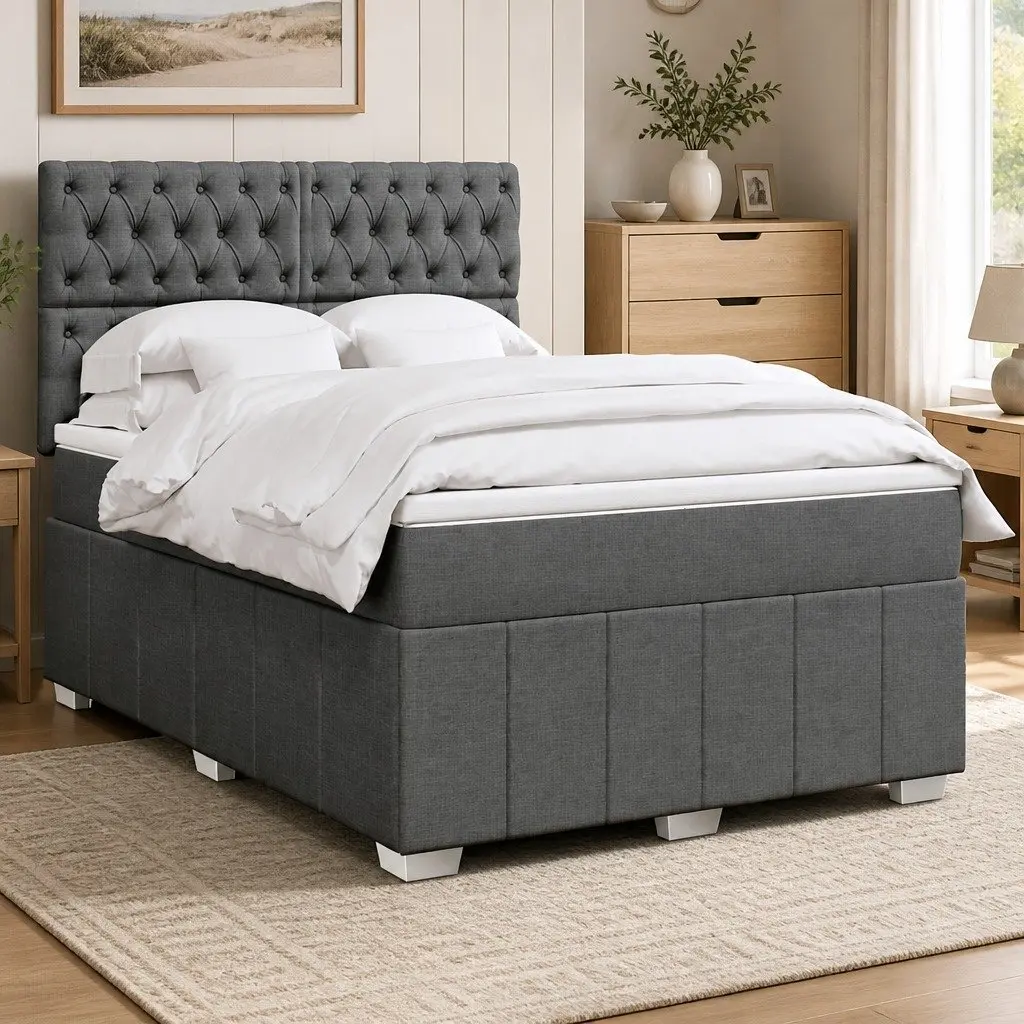 Dark Grey Queen Box Spring Bed with Pocket Sprung Mattress
