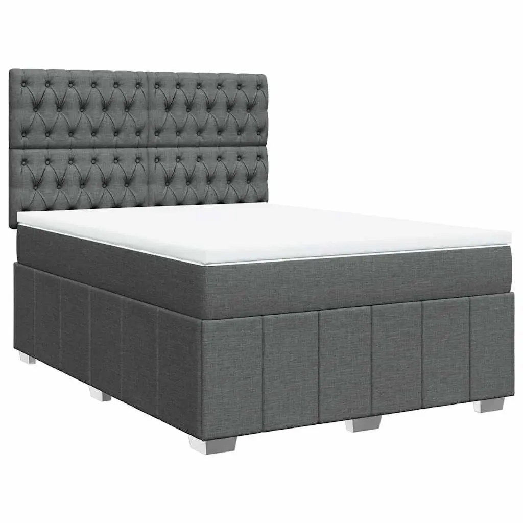 Dark Grey Queen Box Spring Bed with Pocket Sprung Mattress