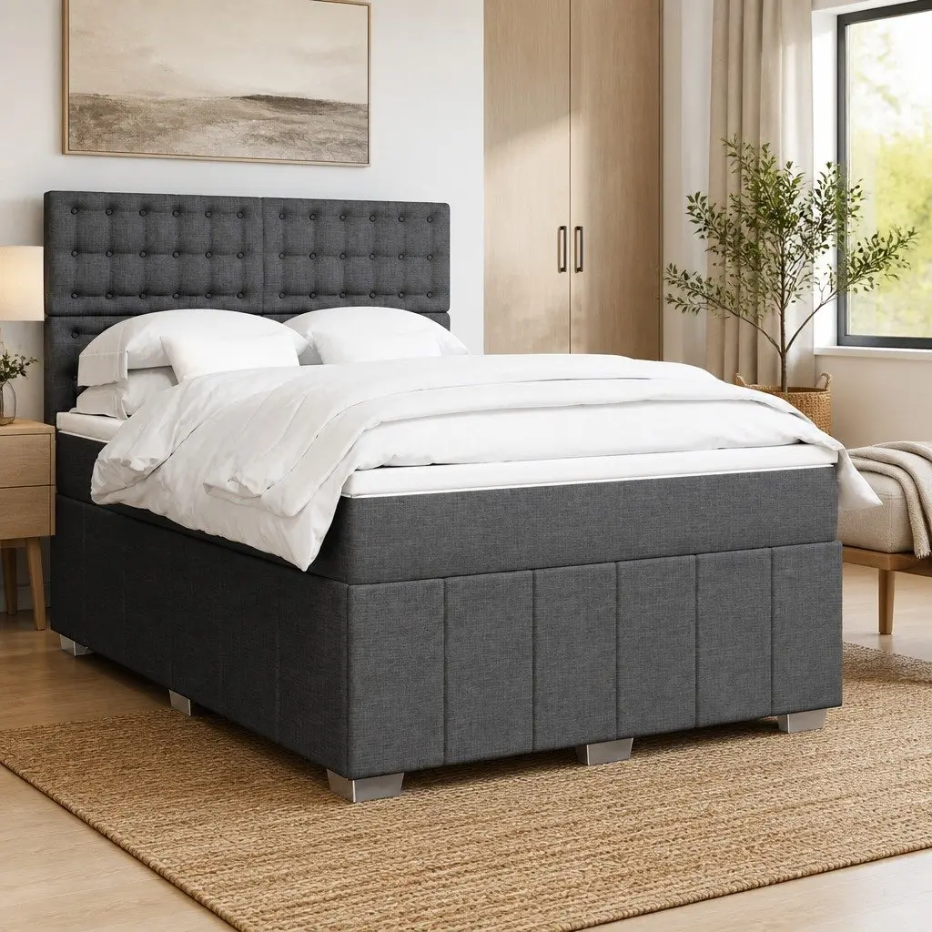 Box Spring Bed with Adjustable Pocket Sprung Mattress in Grey