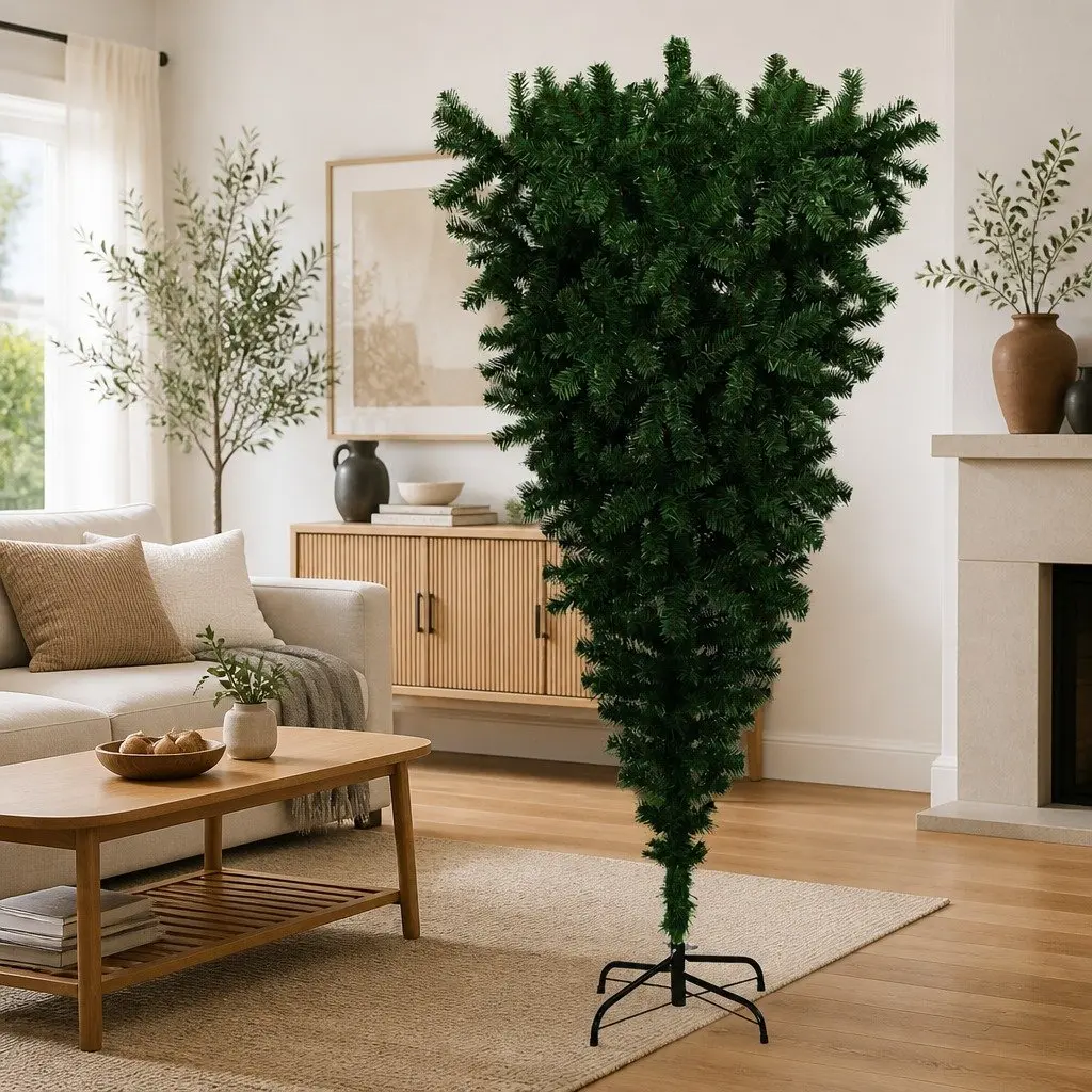Upside-Down Green Christmas Tree with Steel Stand 180cm