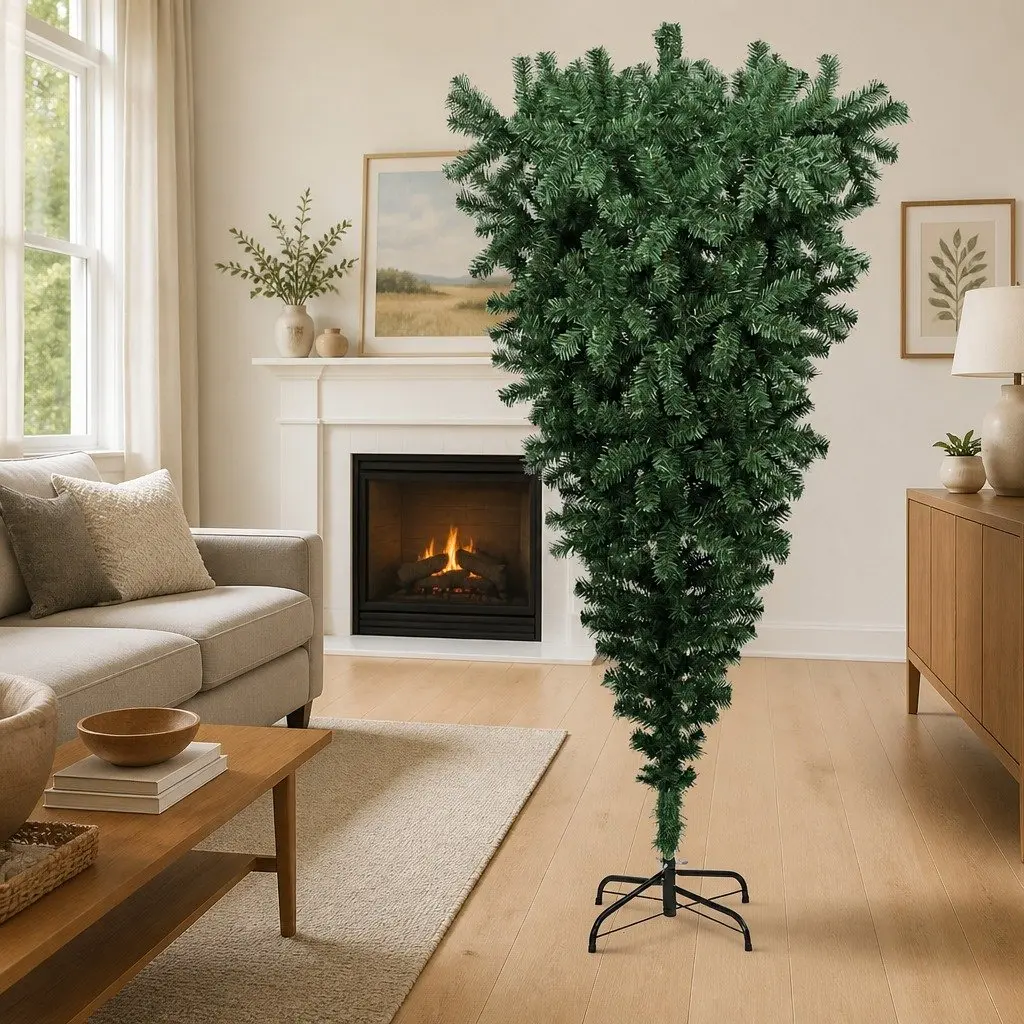 Upside-Down Artificial Christmas Tree with Stand Green 240cm Home Holiday Decor